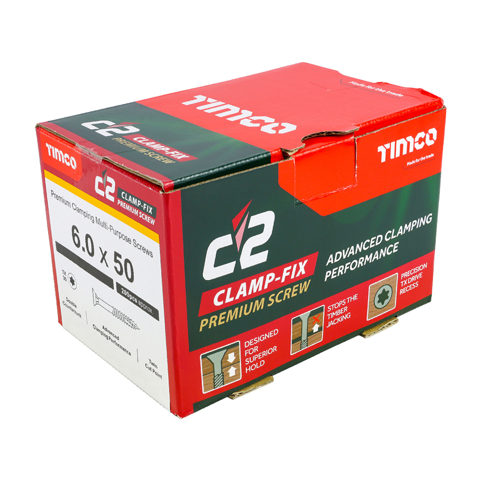 Timco C2 Clamp-Fix Multi-Purpose Premium Countersunk Gold Woodscrews - 6 x 50mm (200 Box)